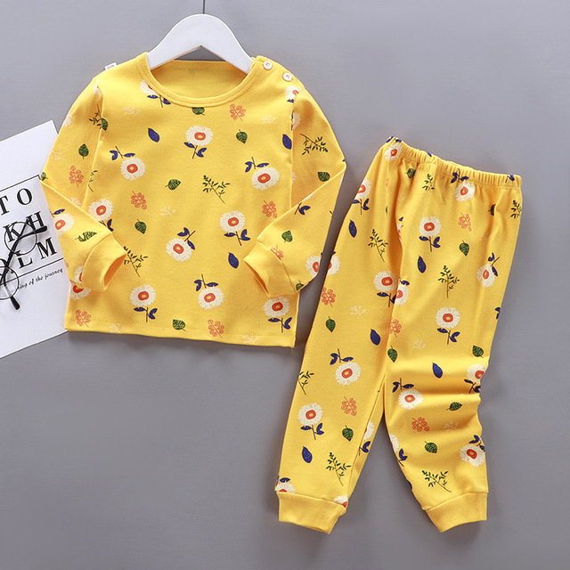 Yellowchildren Autumn clothes suit pure cotton Spring and Autumn Children's wear men and women baby Children Autumn clothes Autumn trousers baby pajamas leisure wear