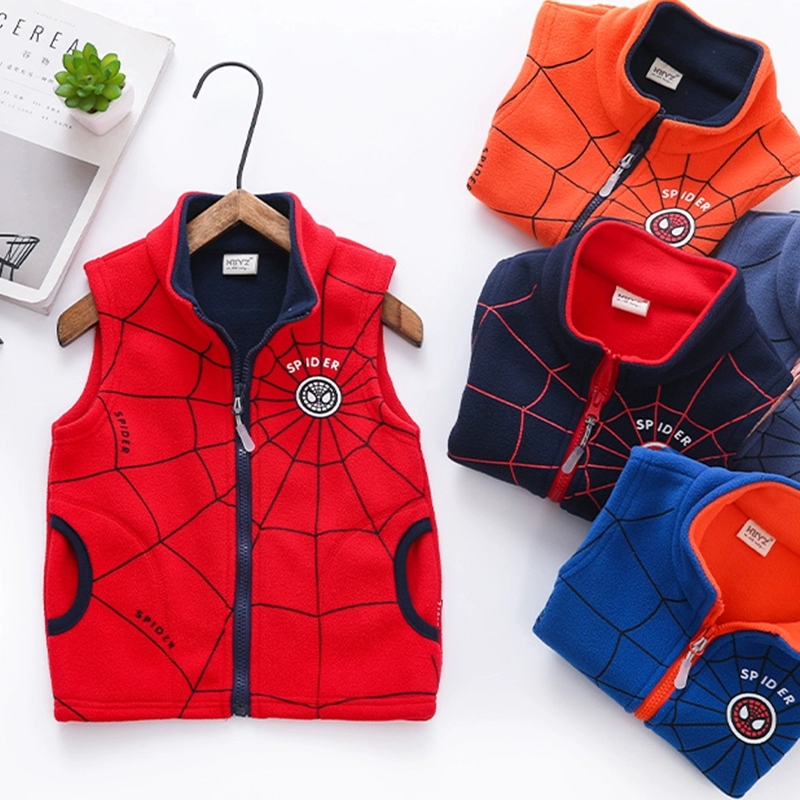 Trẻ em năm mới Vest Spider-Man Chàng trai và cô gái Polar Polar Vest Cartoon Baby Red Jacket - Áo ghi lê