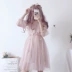 Net sợi váy nữ 2018 mới váy nữ mùa hè ngọt ngào vẻ đẹp Nhật Bản eo giảm béo đèn lồng tay áo đầm nữ váy đầm