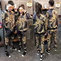 Bộ đồ thể thao đôi cỡ lớn 2019 mới Huanglong in áo khoác giản dị chạy bộ đồ thể thao ba mảnh - Bộ đồ đồ bộ mặc nhà cao cấp hàn quốc