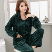 Mùa thu và mùa đông san hô nhung đồ ngủ nữ cardigan dày ấm flannel dài tay áo giản dị phục vụ nhà phù hợp với kích thước lớn