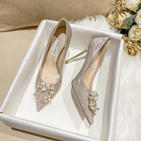 Свадебные туфли из жемчуга, кварц на высоком каблуке, обувь, коллекция 2023, французский стиль, цвета шампанского, против усталых ног