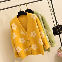 Демисезонный свежий свитер, трикотажный кардиган, жакет, бюстгальтер-топ, коллекция 2021, в корейском стиле, в цветочек, популярно в интернете