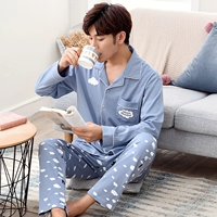 Bộ đồ ngủ nam cotton dài tay mùa thu và mùa đông mẫu thanh niên trung niên mùa xuân và mùa thu nam đồ ngủ cotton mỏng mùa đông phục vụ nhà bộ pijama nam