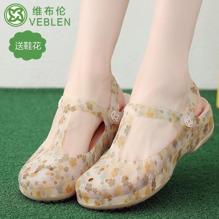 Veblen giày lỗ nữ mùa hè dép dốc với dép chống trượt nặng có đáy làm mát dép mặc bên ngoài mềm đế dép Baotou 