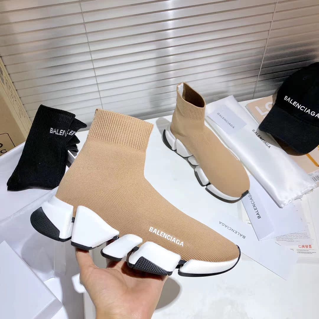 Black And White With Brown Backgroundins elastic force Socks and shoes female Paris 2021 spring Korean version Star of the same style leisure time motion men and women Couple shoes