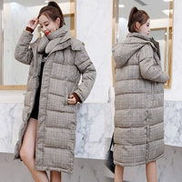 Đặc biệt chống mùa đông 2019 phiên bản Hàn Quốc của áo khoác kẻ sọc cổ áo dài xuống áo khoác dài đến đầu gối cotton dày quần áo nữ - Bông áo phao gile nữ dáng ngắn