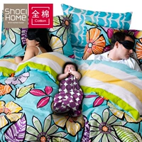 Bông bốn mảnh cotton giường đôi 1.8 m bộ đồ giường chăn tấm trẻ em ba mảnh 1.5 m giường bộ ga gối everon