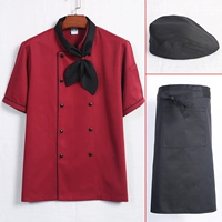 Красная футболка, фартук, берет, шейный платок, короткий рукав