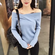 Mùa thu 2018 phiên bản Hàn Quốc mới của khí chất hai người mặc áo trễ vai v cổ Slim là áo len mỏng chạm đáy áo len nữ
