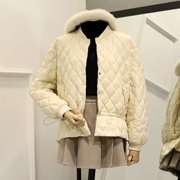 1819 Phiên bản Hàn Quốc của áo khoác đơn ngực lỏng xuống áo khoác nữ ngắn phần dây rút thắt lưng dài tay màu trắng vịt xuống