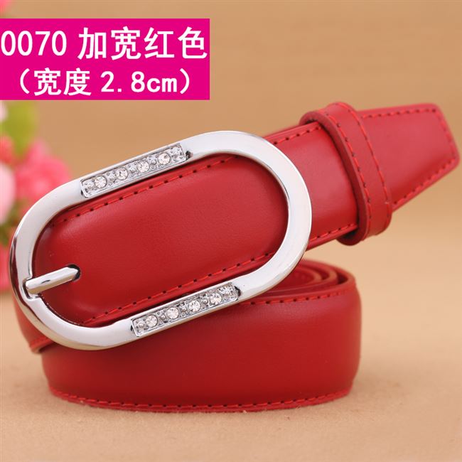 Widen 2.8Cm & 0070 Silver Button Red【 Free Admission plus hole 】 Belt female fashion Korean leisure Pin buckle belt female fine Simple and versatile Jeans Belt