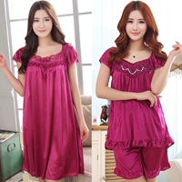 Mùa hè nightdress cộng với phân bón XL ice silk đồ ngủ phụ nữ lỏng lẻo lụa mùa hè phụ nữ mang thai chất béo MM ngắn tay phù hợp với lụa đồ bộ thể thao nam