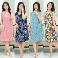 Mùa hè trung niên đồ ngủ nữ cotton lụa mẹ váy không tay nightdress mùa hè phần mỏng kích thước lớn nhân tạo cotton dress đồ lót đẹp