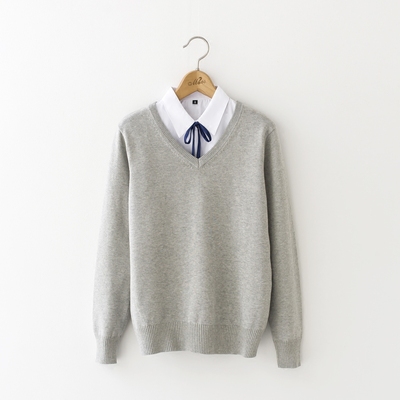 taobao agent Student pleated skirt, uniform, Japanese knitted sweater, cotton demi-season scarf, V-neckline, long sleeve