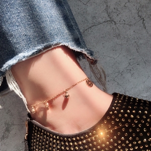 Hàn quốc rose gold cổ điển đồng xu titan thép 14 K vòng chân vàng không gây dị ứng không phai nữ mới hoang dã đơn giản