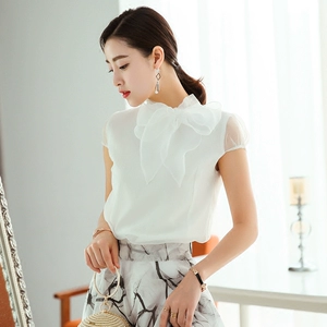 2020 Công chúa ngọt ngào mới nhất của công chúa Hanza, áo voan có nơ, áo thun ngắn tay nữ - Áo sơ mi