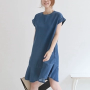 L37 Sản phẩm mới của phụ nữ Hàn Quốc Sản phẩm mới lá sen trơn trơn lụa denim lỏng lẻo mùa hè đơn giản - Sản phẩm HOT