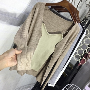 Phù hợp với mùa thu vest của phụ nữ + đan áo len thời trang hai mảnh 2017 mới đan vest dài tay cardigan